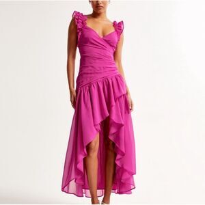 NWT Abercrombie & Fitch High Low Ruffle Pink Dress Size XL‎ Petite